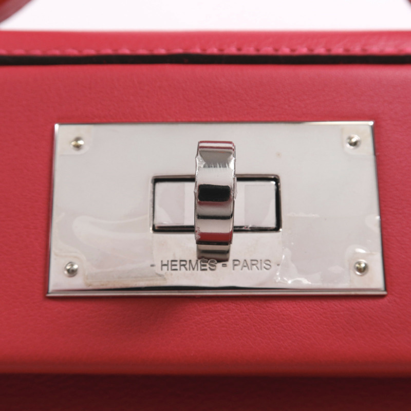 HERMES Evercolor皮革24/24 Mini銀扣手挽肩背兩用袋Framboise-7