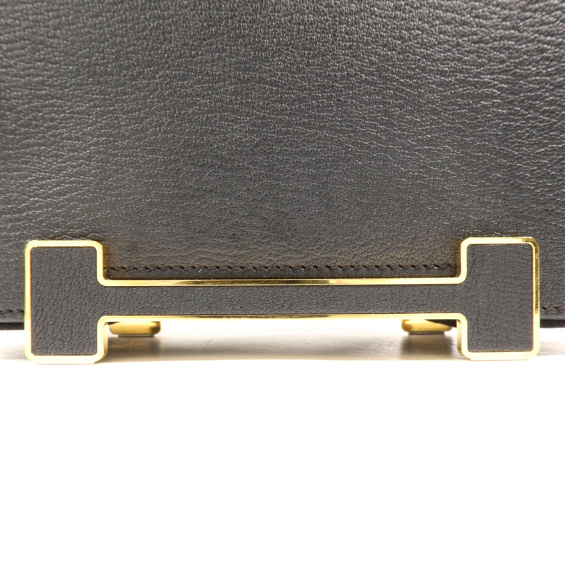 HERMES Chevre皮革Geta金扣肩背袋Noir-7