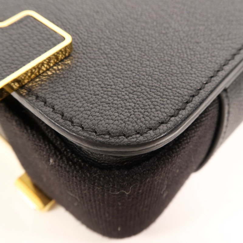 HERMES Chevre皮革Geta金扣肩背袋Noir-10