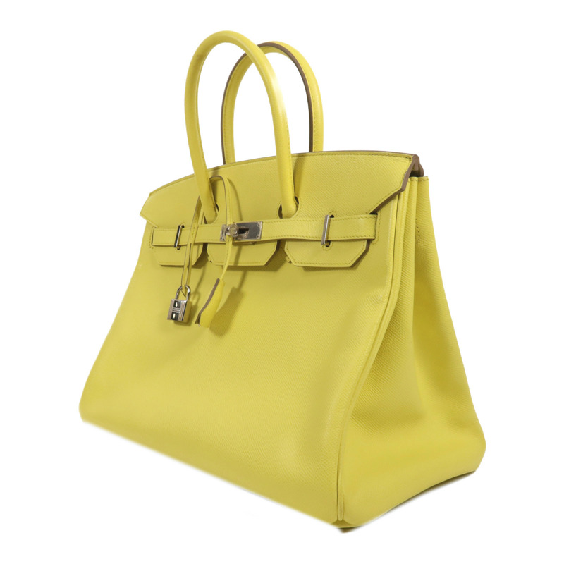 HERMES Epsom皮革Birkin 35銀扣手挽袋Lime-2