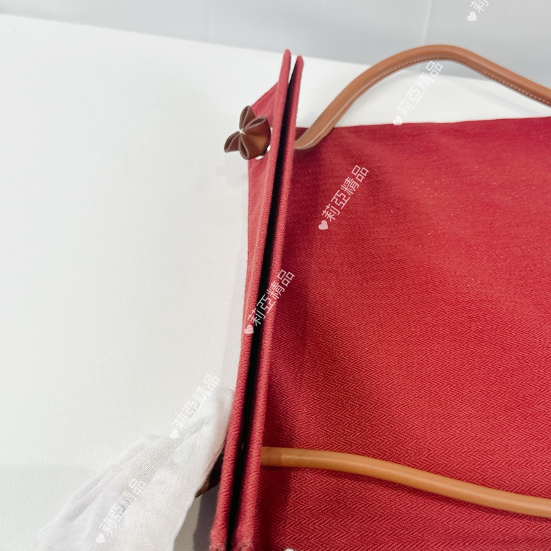莉亞精品♡ Hermes Aline 磚紅色帆布袋 二手美包-7