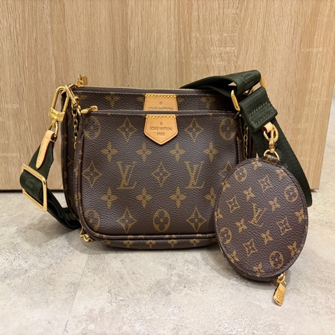 LV 原花金釦五合一綠背帶肩斜背包M44813