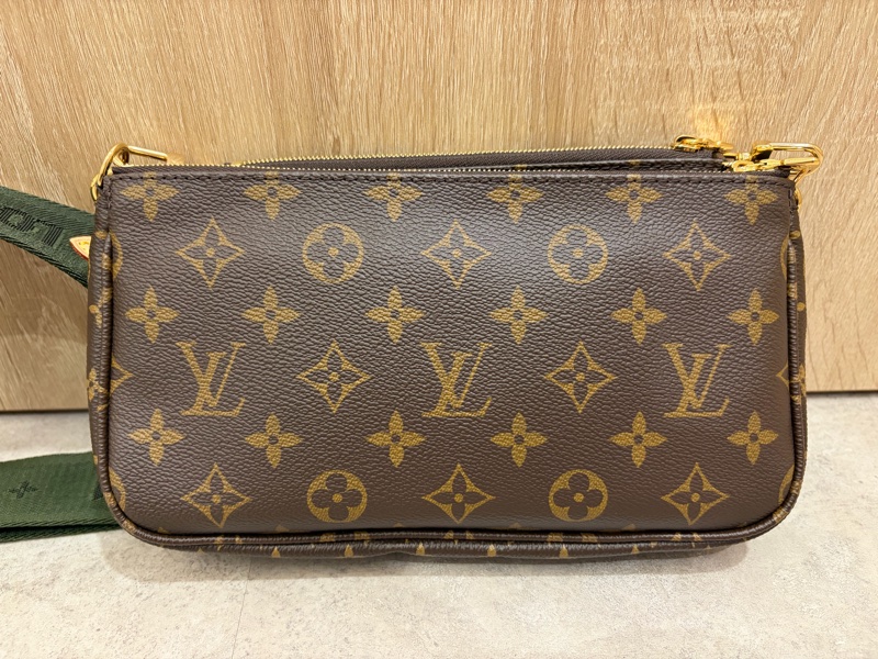 LV 原花金釦五合一綠背帶肩斜背包M44813-1