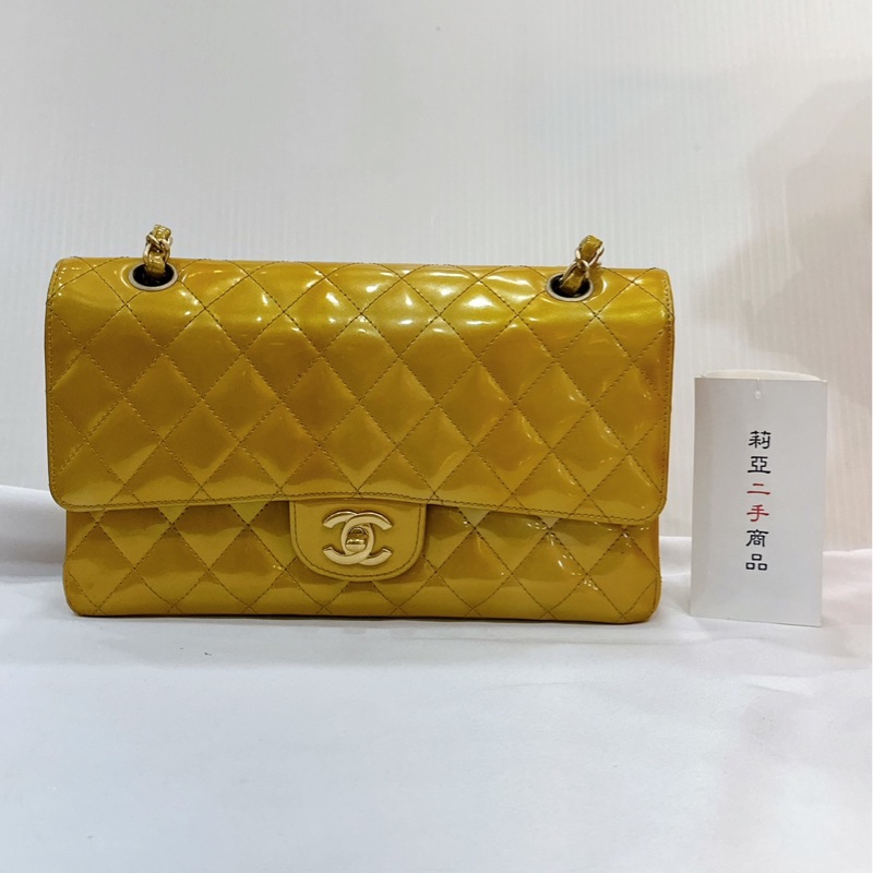 莉亞精品♡Chanel A01112 金色漆皮口蓋包 二手-2