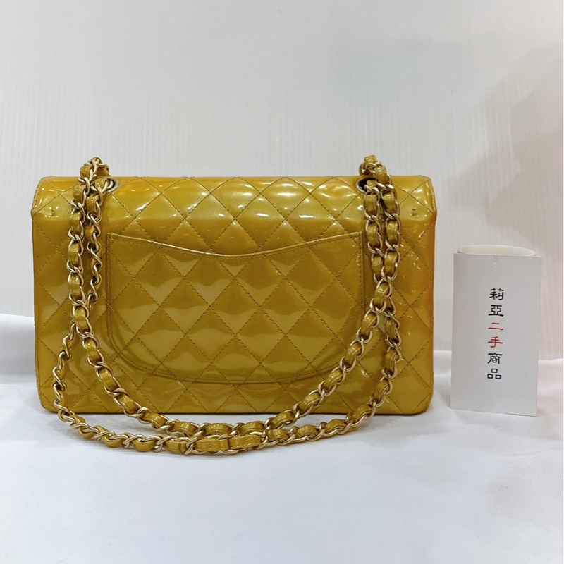 莉亞精品♡Chanel A01112 金色漆皮口蓋包 二手-3