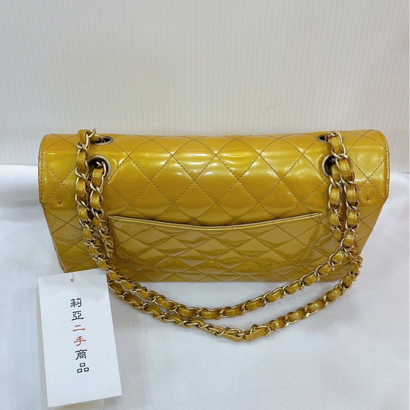 莉亞精品♡Chanel A01112 金色漆皮口蓋包 二手-4