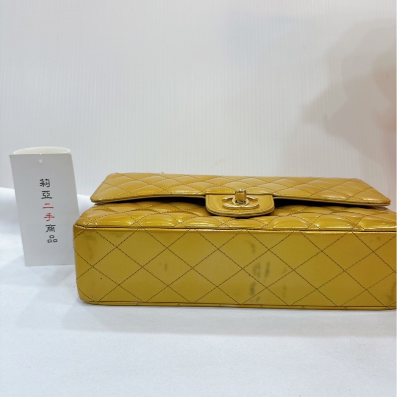 莉亞精品♡Chanel A01112 金色漆皮口蓋包 二手-7
