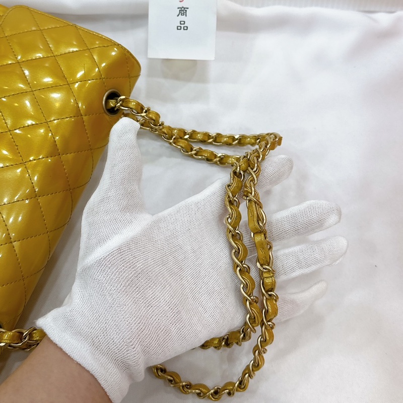 莉亞精品♡Chanel A01112 金色漆皮口蓋包 二手-12