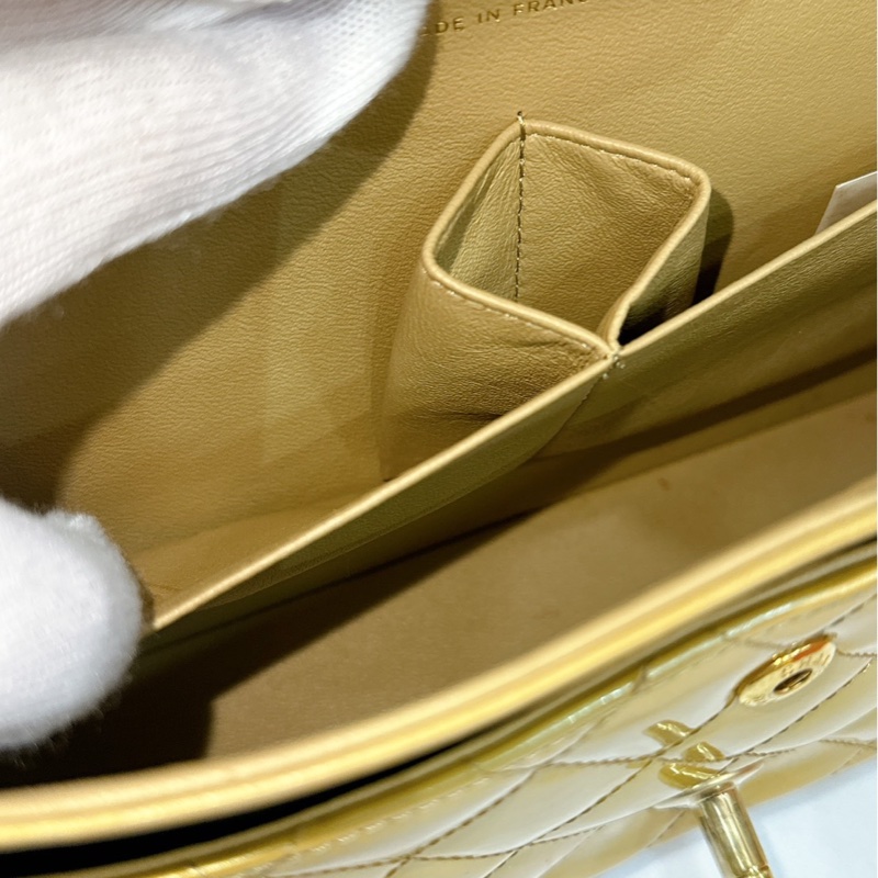 莉亞精品♡Chanel A01112 金色漆皮口蓋包 二手-16