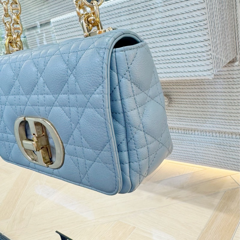 DIOR CARO 天藍色 藤格紋肩背包 小號 二手美品.-2