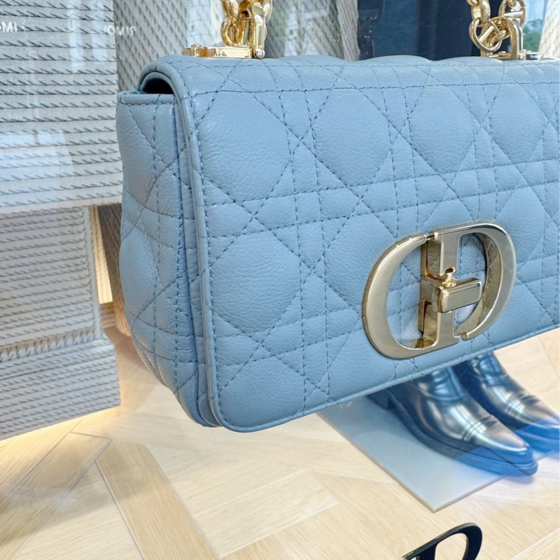 DIOR CARO 天藍色 藤格紋肩背包 小號 二手美品.-3