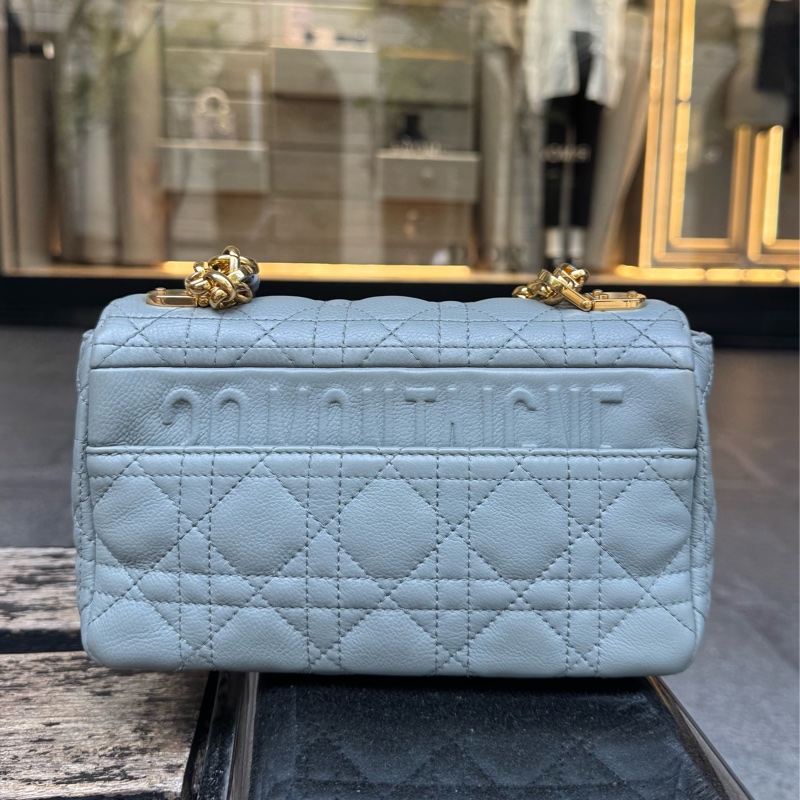 DIOR CARO 天藍色 藤格紋肩背包 小號 二手美品.-7