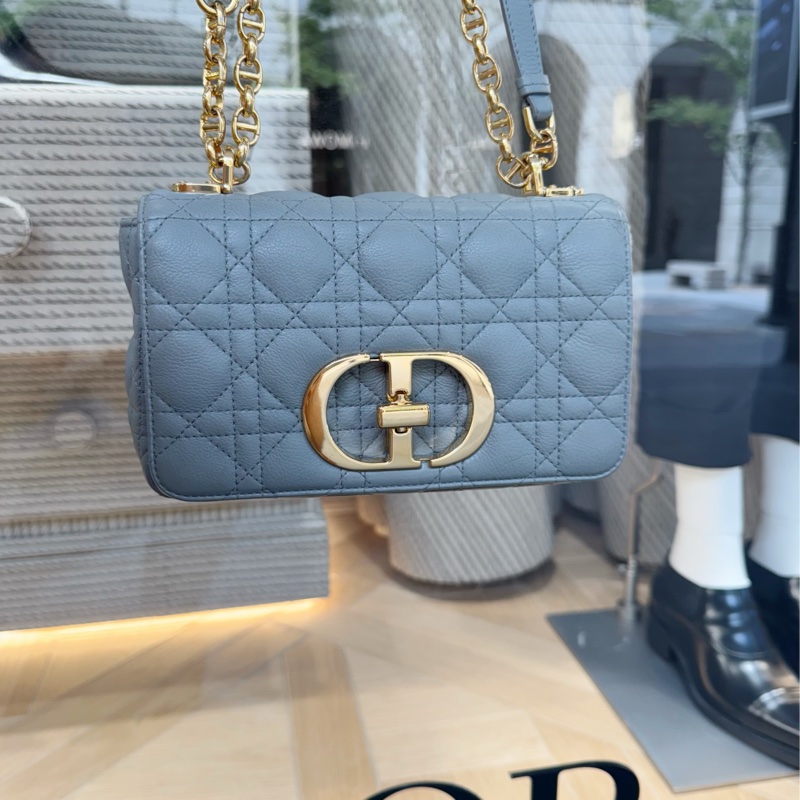 DIOR CARO 天藍色 藤格紋肩背包 小號 二手美品.-8