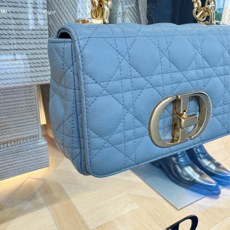 DIOR CARO 天藍色 藤格紋肩背包 小號 二手美品.-11