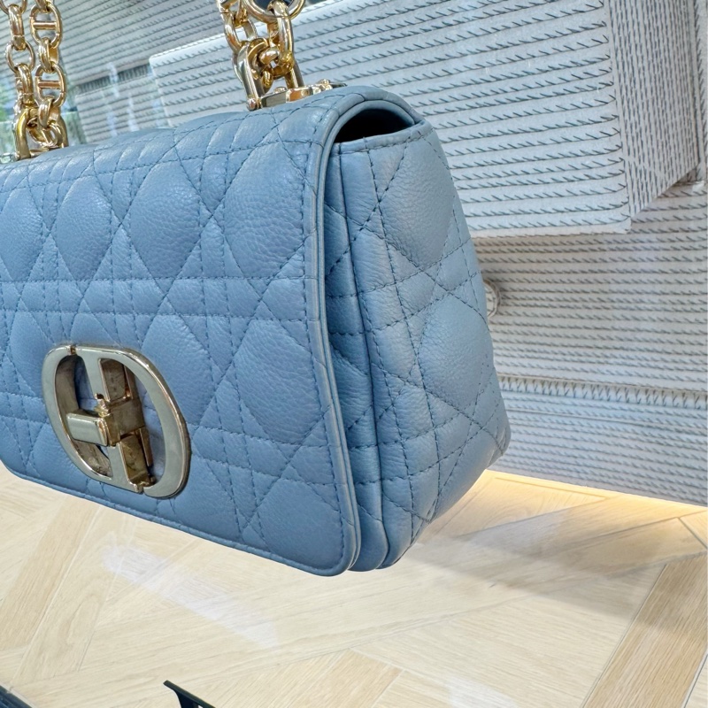 DIOR CARO 天藍色 藤格紋肩背包 小號 二手美品.-12