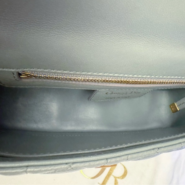DIOR CARO 天藍色 藤格紋肩背包 小號 二手美品.-13