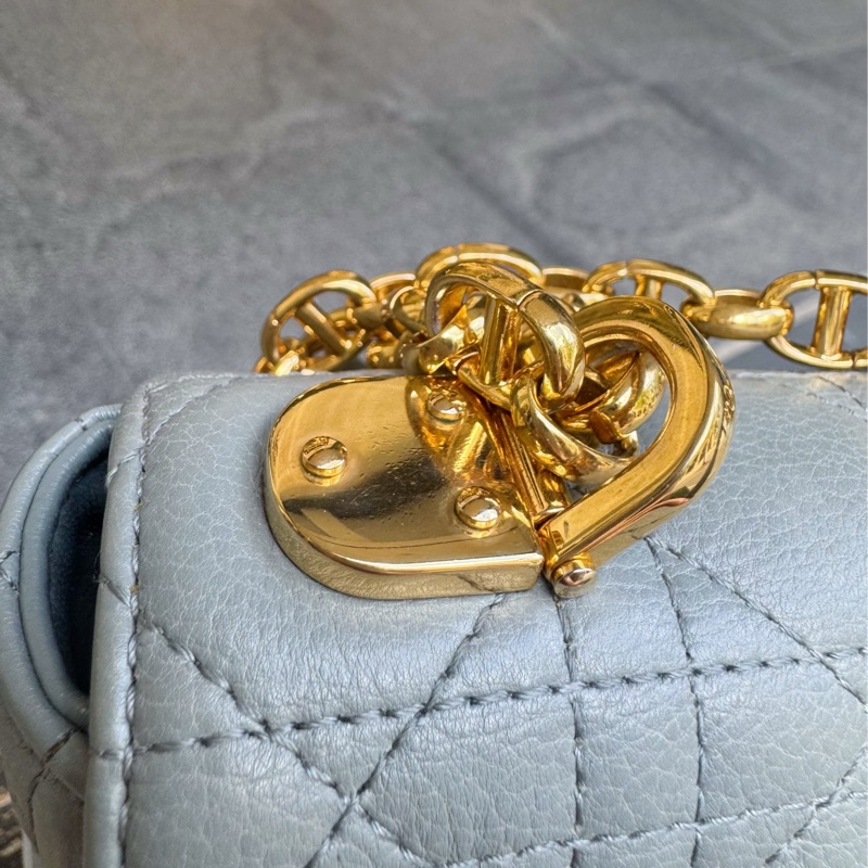 DIOR CARO 天藍色 藤格紋肩背包 小號 二手美品.-15