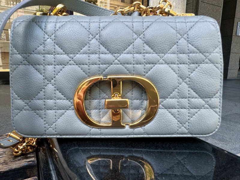 DIOR CARO 天藍色 藤格紋肩背包 小號 二手美品.-16