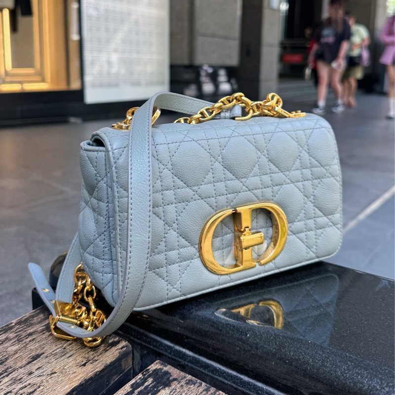 DIOR CARO 天藍色 藤格紋肩背包 小號 二手美品.-17
