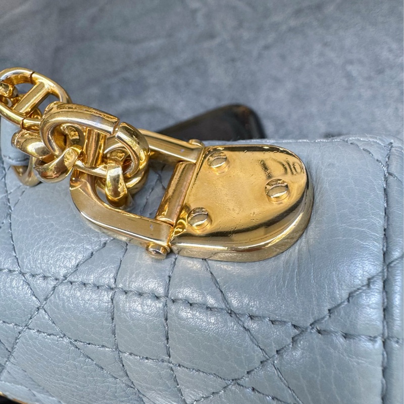 DIOR CARO 天藍色 藤格紋肩背包 小號 二手美品.-18