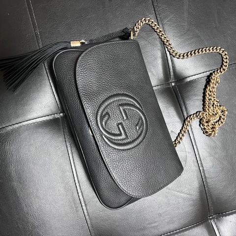 GUCCI 經典SOHO系列雙G流蘇掀蓋斜背包/肩背包