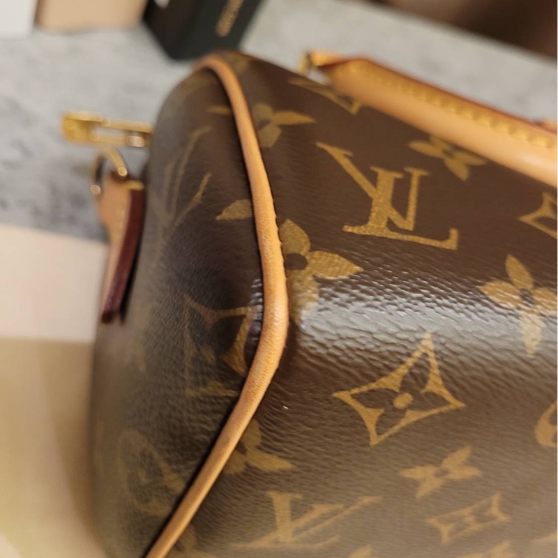Louis Vuitton Speedy 20 老花 芯片款 有盒有套 奶茶色背帶-11