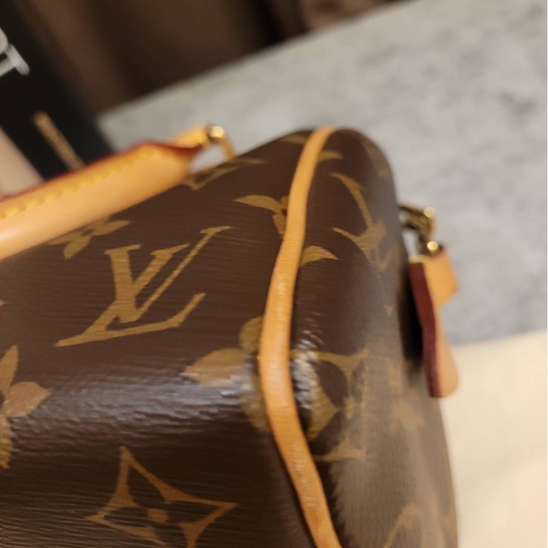 Louis Vuitton Speedy 20 老花 芯片款 有盒有套 奶茶色背帶-12