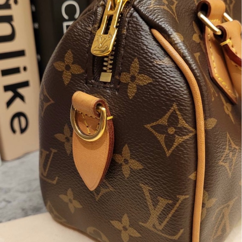 Louis Vuitton Speedy 20 老花 芯片款 有盒有套 奶茶色背帶-17