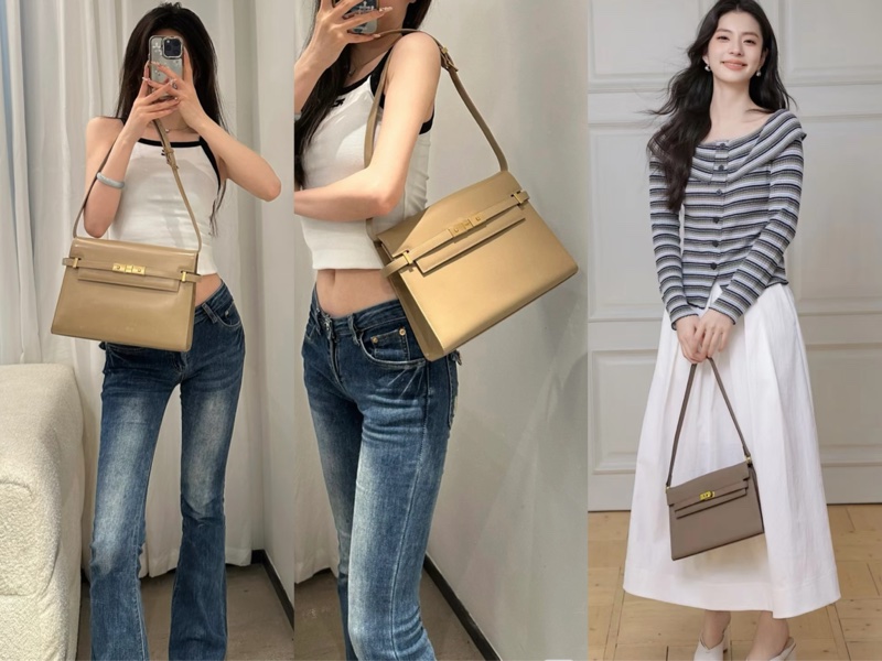 Saint Laurent Manhattan Bag 灰米駝色金扣 曼哈頓 中號-31