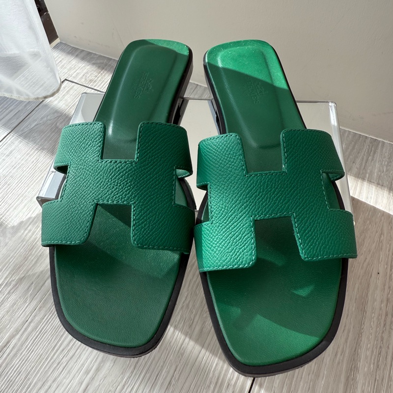 HERMES 仙人掌綠色H拖鞋 37號-0