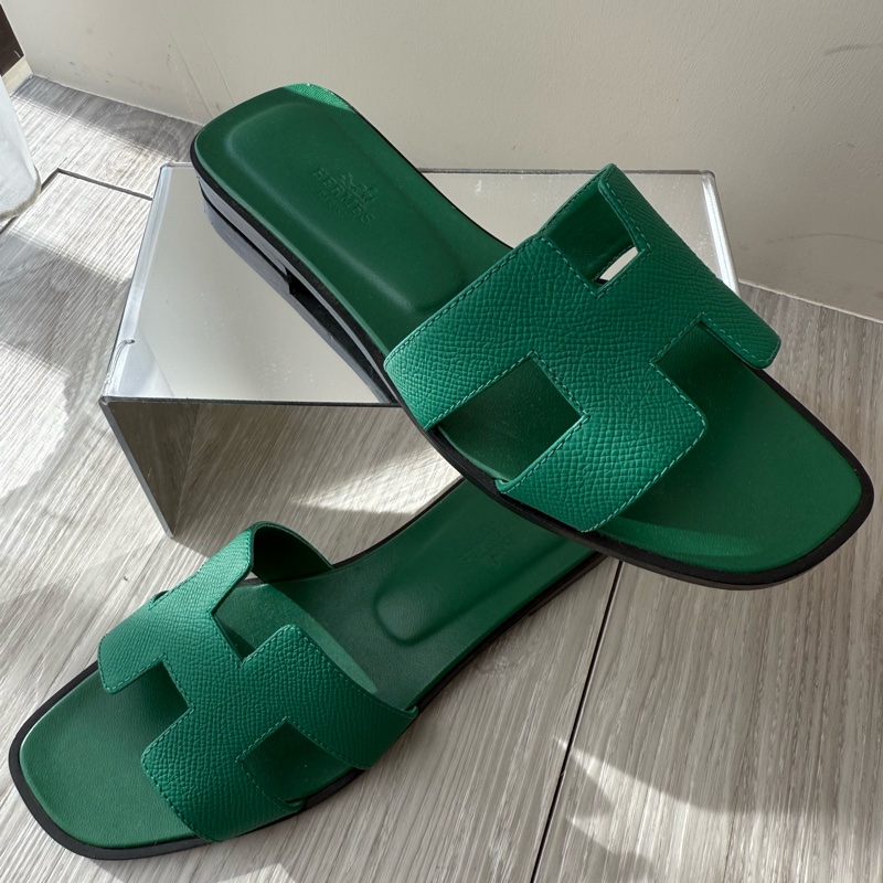 HERMES 仙人掌綠色H拖鞋 37號-2