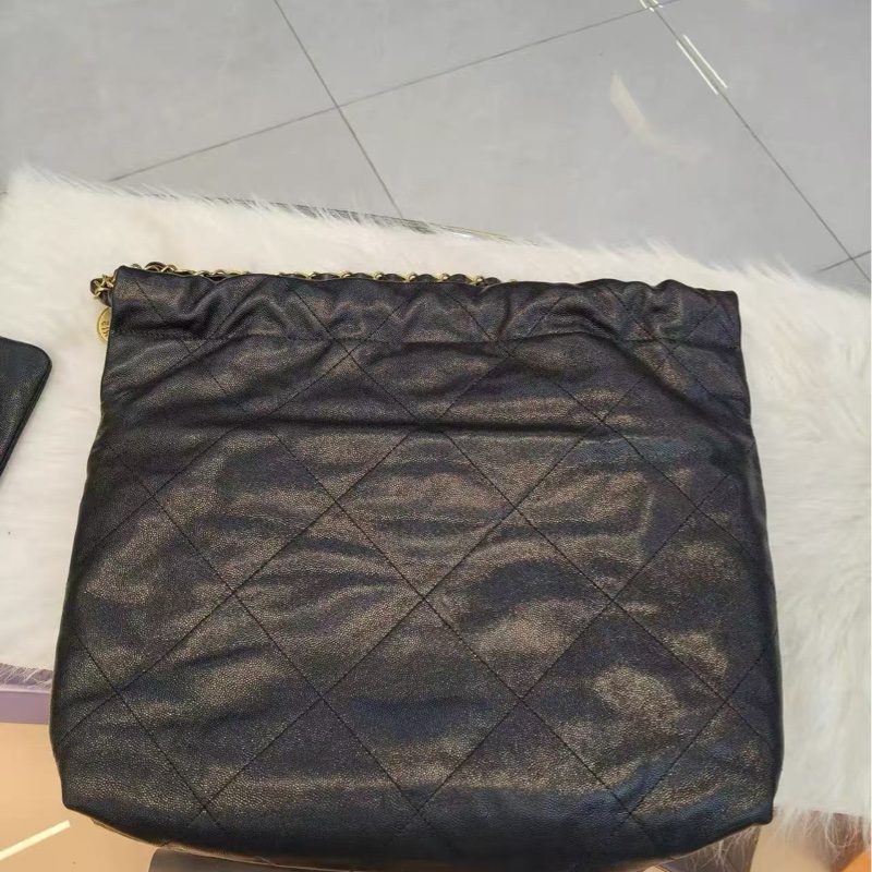 CHANEL 22bag黑金鏤空字體子母垃圾袋中號 閒置新配件齊全帶購證-2