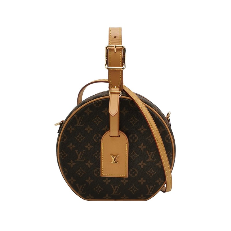 Louis Vuitton (LV) Boite Chapeau小號植鞣革Monogram印花圓餅包斜挎單肩包-0