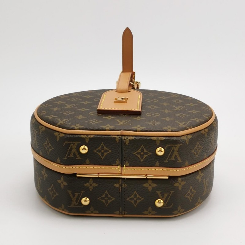 Louis Vuitton (LV) Boite Chapeau小號植鞣革Monogram印花圓餅包斜挎單肩包-5