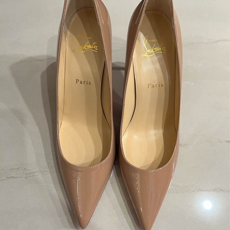 Christian Louboutin 紅底鞋 漆皮膚色高跟鞋-4