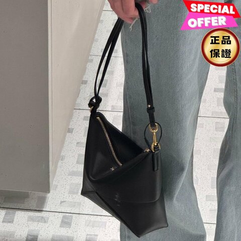 🎉新品好折扣✨Loewe 亮面納帕小牛皮 Puzzle Fold Pouch包 黑色