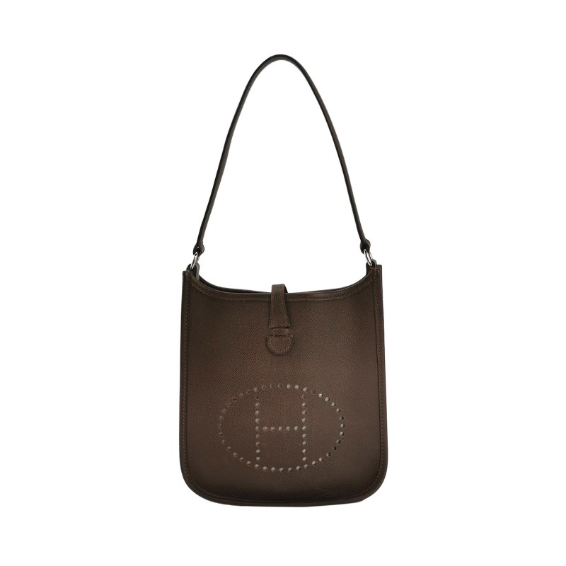 Hermes Evelyne16鏤空單肩包Epsom牛皮銀扣46烏木色框I刻-0