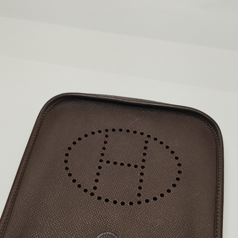Hermes Evelyne16鏤空單肩包Epsom牛皮銀扣46烏木色框I刻-19