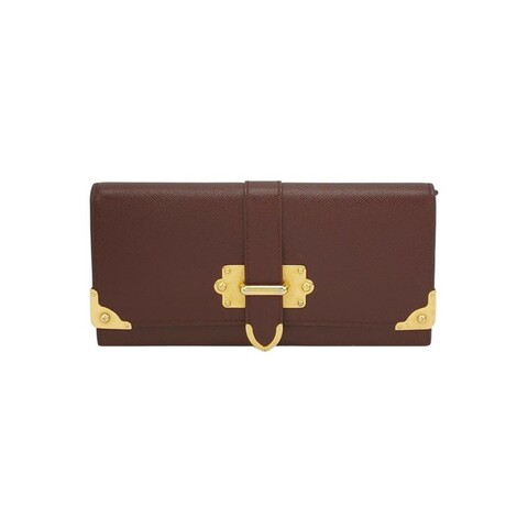 Prada Cahier牛皮純色字母Logo插扣錢包