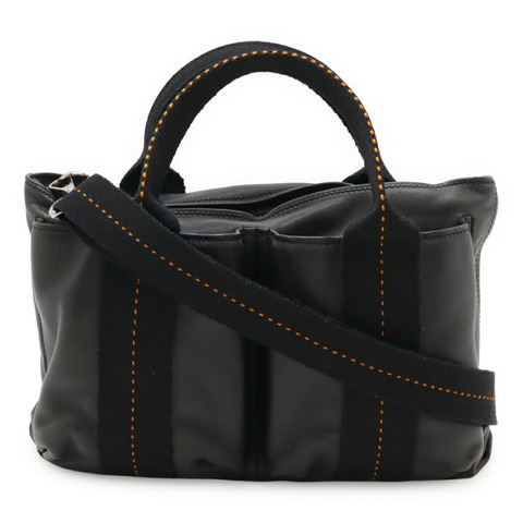 HERMES Caravan Horizontal PM 手提包/單肩包，Veau Derma 皮革，黑色和橙色