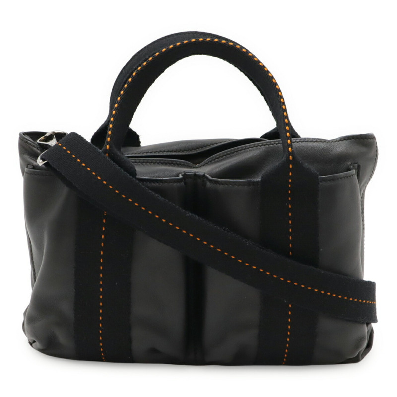 HERMES Caravan Horizontal PM 手提包/單肩包,Veau Derma 皮革,黑色和橙色-1