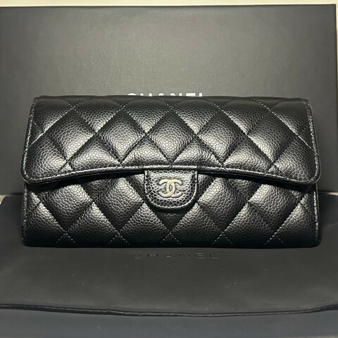 👝Chanel經典荔枝皮金扣長銀包✨️