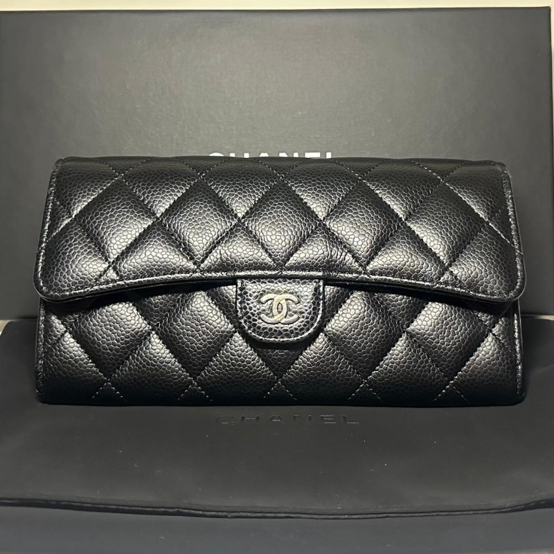 👝Chanel經典荔枝皮淡金扣長夾✨️-0