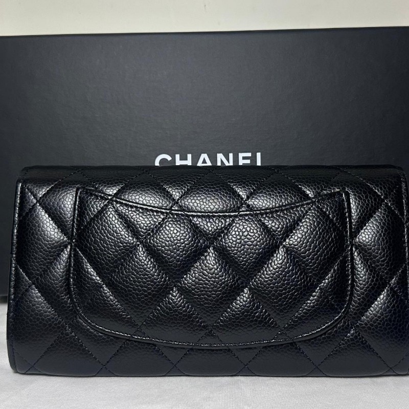 👝Chanel經典荔枝皮淡金扣長夾✨️-1