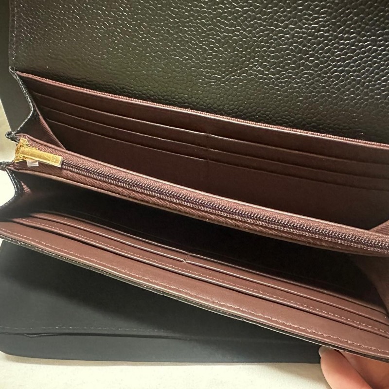 👝Chanel經典荔枝皮淡金扣長夾✨️-5