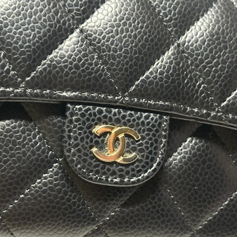 👝Chanel經典荔枝皮淡金扣長夾✨️-9