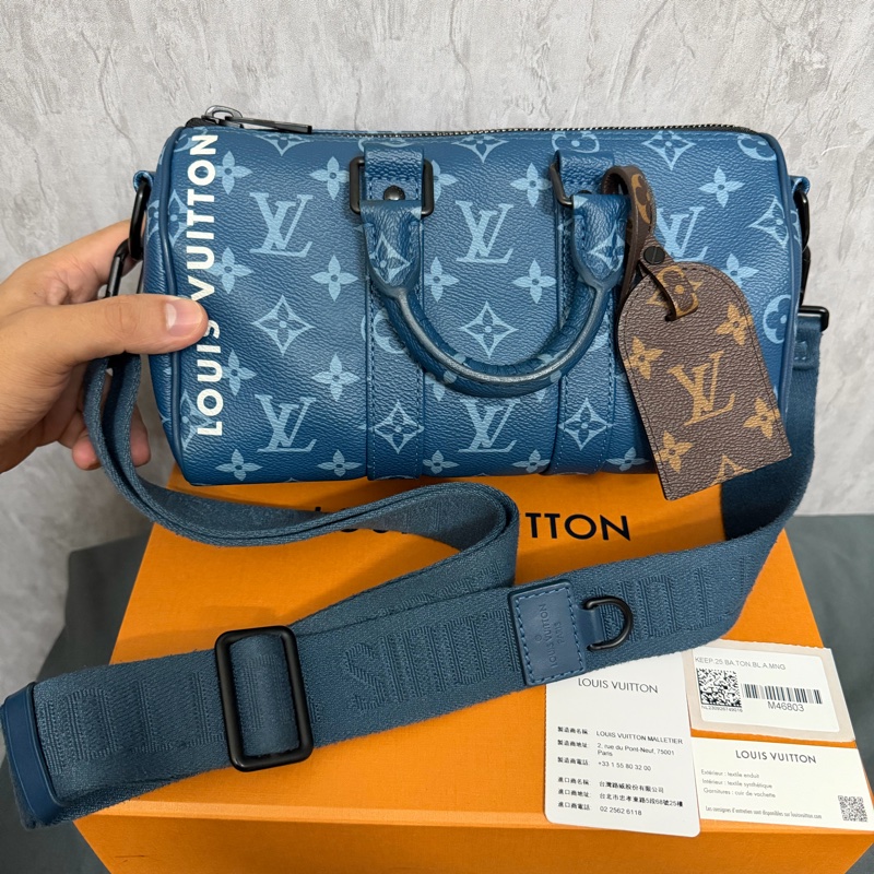 Lv大西洋藍Keepall Bandouliere 25芯片款-0