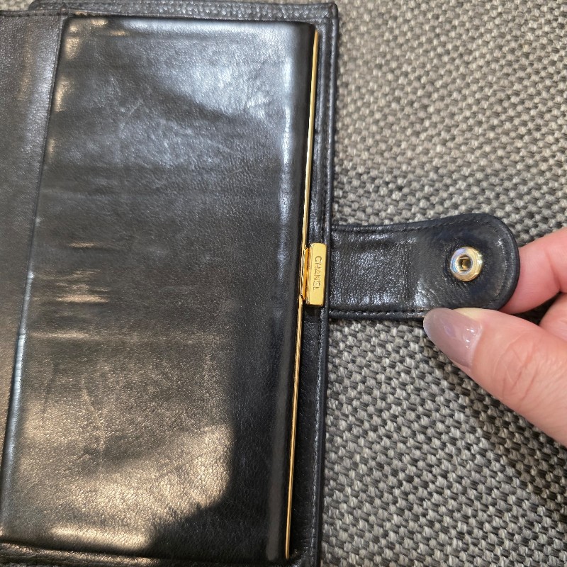 Chanel Vintage 荔枝紋牛皮中長夾-8