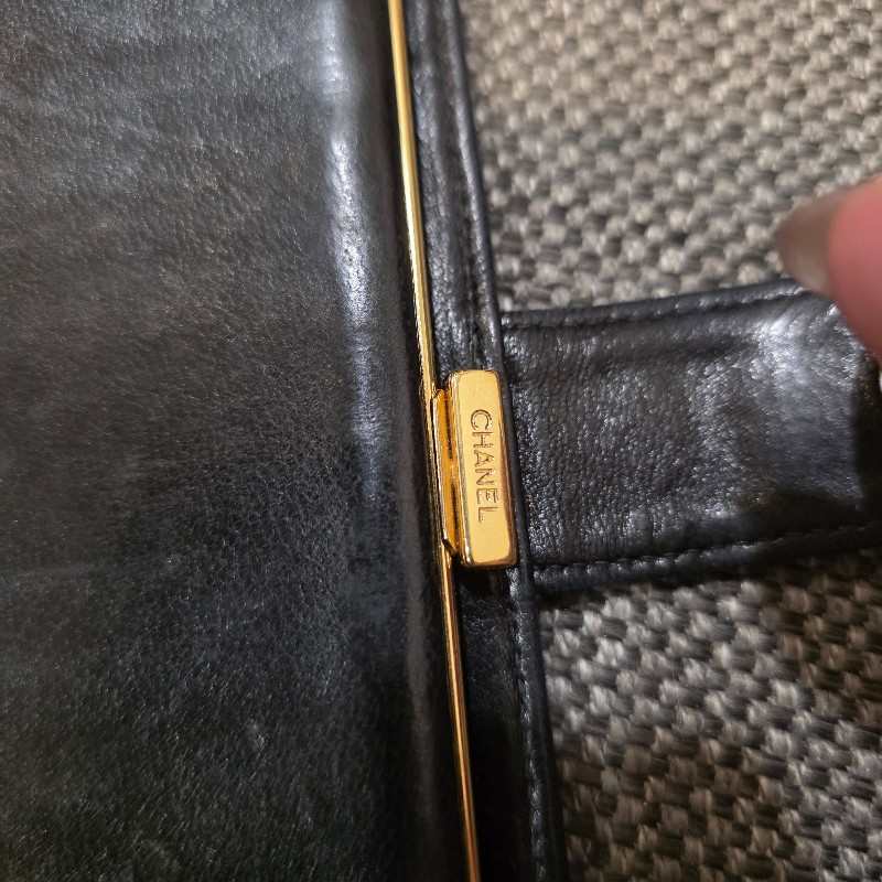 Chanel Vintage 荔枝紋牛皮中長夾-9