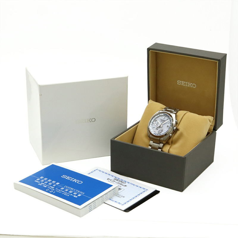 Seiko Astron 電波太陽能手錶,銀色錶盤和鈦金屬錶盤,男士手錶,8B63-0BA0,SBXY009-9